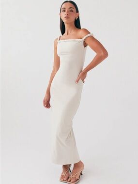 NWT Peppermayo Sz 18 Arabella Cream Twist Shoulder Sleek Maxi Wedding Dress